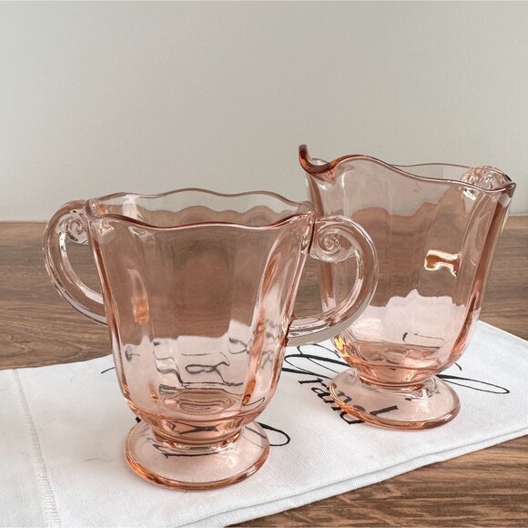 Fostoria Fairfax Pink Depression Glass Creamer & Sugar - Picture 6 of 7